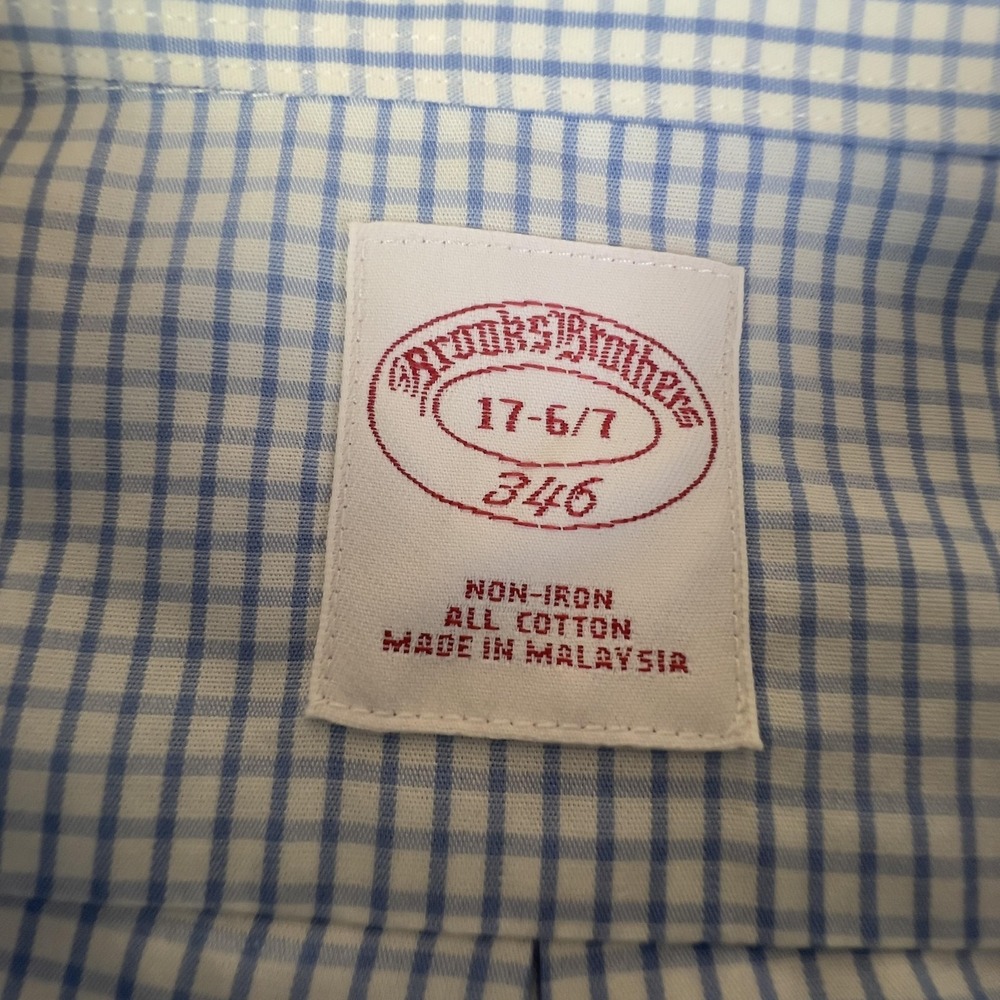 Brooks Brothers Dress Shirt Mens 17 Blue Check Non Iron Long Sleeve Cotton - Picture 4 of 8